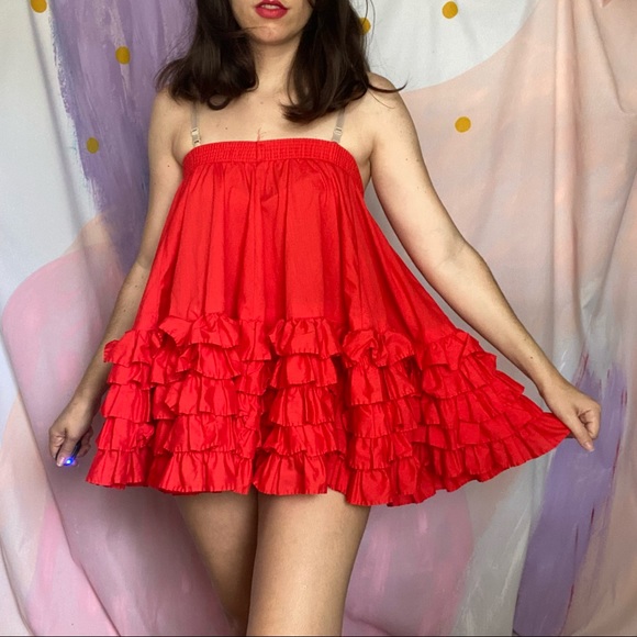 VINTAGE Red Ruffle Square-dancing 2 Piece Set - Picture 8 of 9